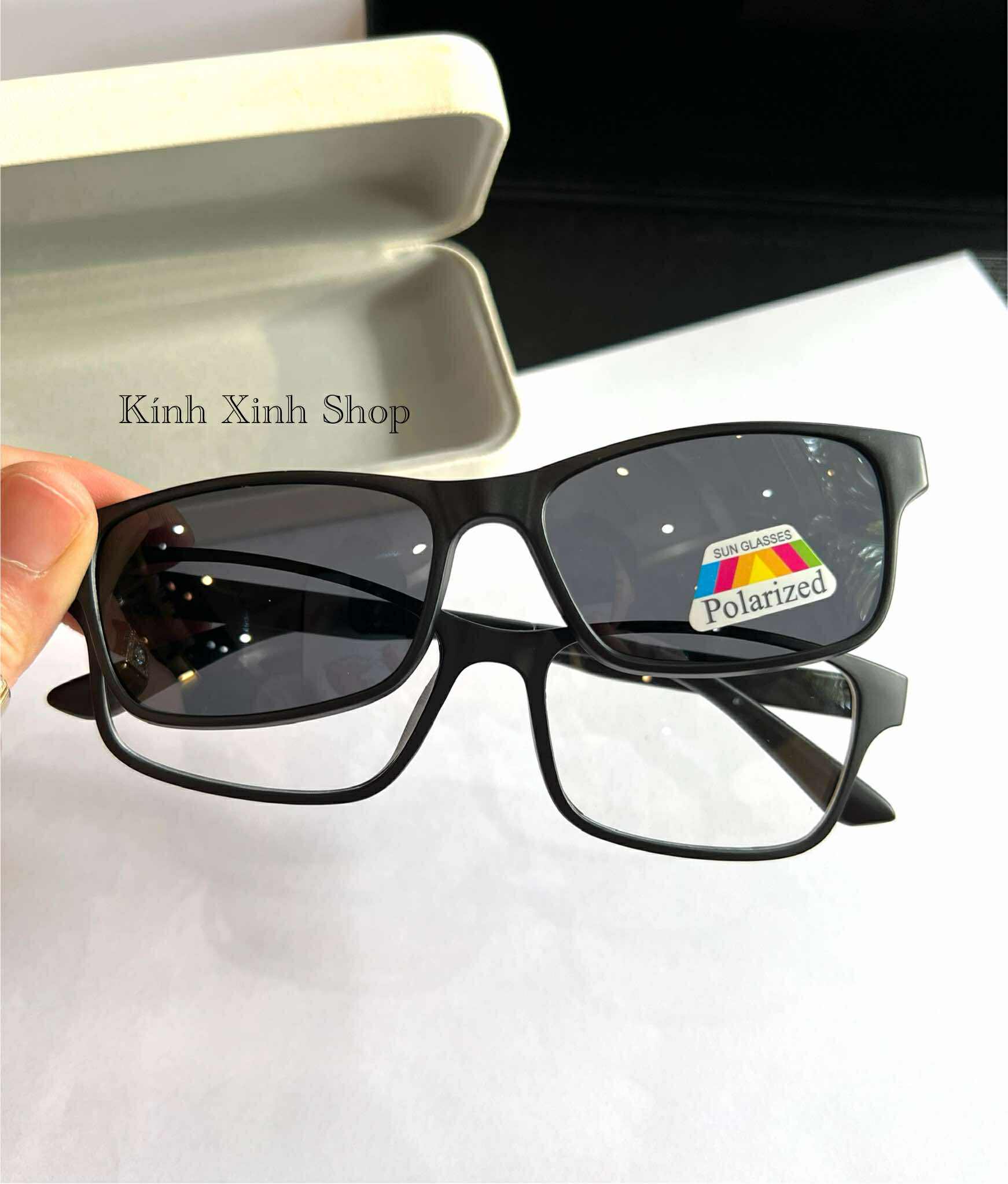 Gọng Kính Cận, Kính Râm Cận 2in1 2 Lớp Dáng Vuông Nhỏ Unisex