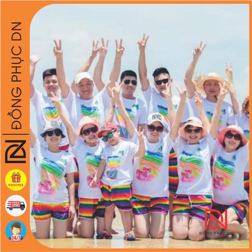 Quần đi biển, họa tiết 7 sắc cầu vồng, chất liệu kate Thái, phù hợp phối với áo thun du lịch