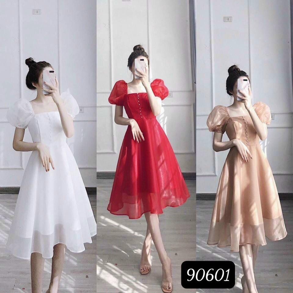 Đầm tay phồng trễ vai cực HOT