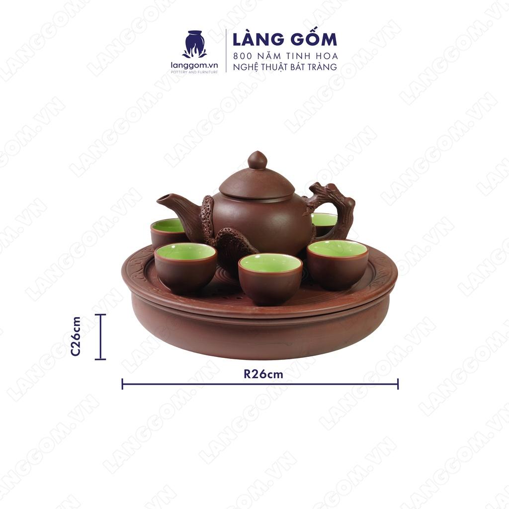 Bộ ấm chén đất nung gốc cây + khay 2 tầng - Men mộc - Gốm sứ Bát Tràng - langgom.vn