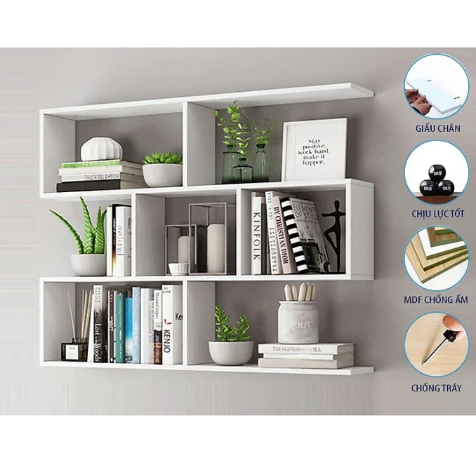 Kệ Sách Gỗ Treo Tường 4 Tầng Tundo CTKT06-80 KT 80 x 82 x 20cm