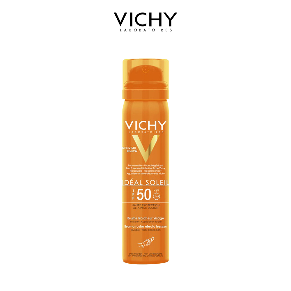 Xịt Khoáng Chống Nắng Giảm Dầu Khô Ráo Và Không Gây Nhờn Rít SPF 50 PA+++ UVA &amp; UVB Vichy Ideal Soleil 75ml