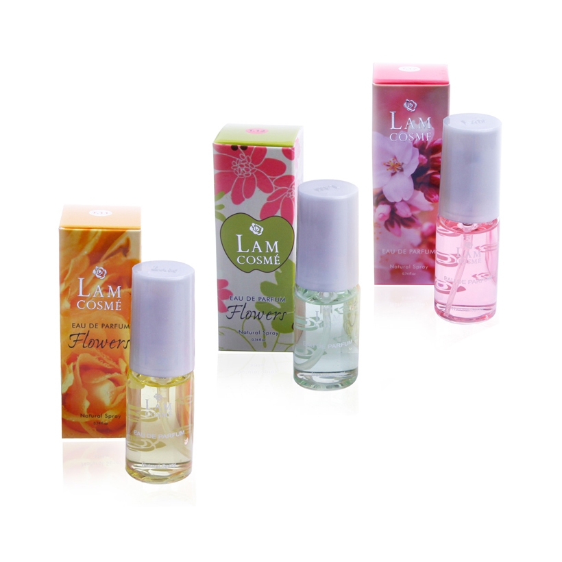 Bộ 3 chai nước hoa nữ Lamcosmé Flowers, Hương hoa cỏ thiên nhiên (22ml)