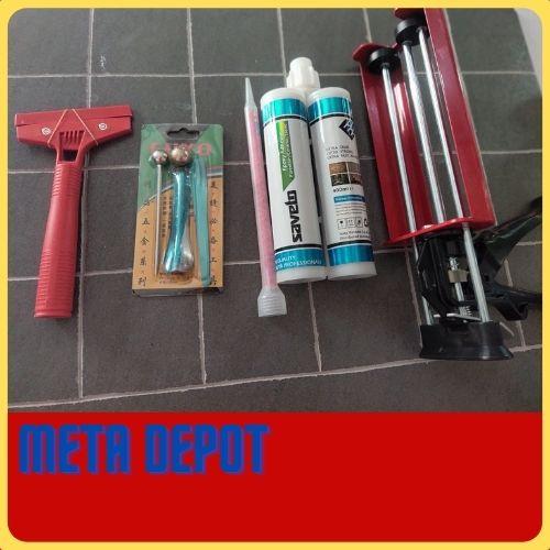 01 Cặp Keo Chít Mạch Trắng Và Bộ Dụng Cụ Thi Công Ron Mới