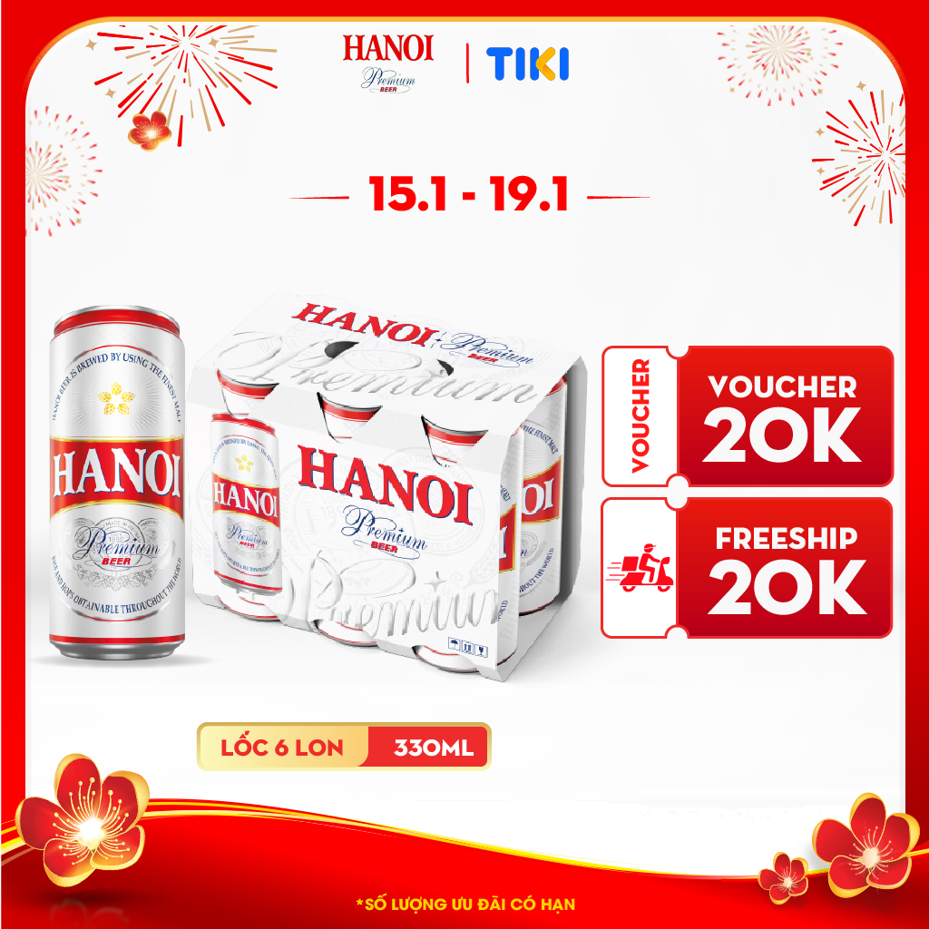 Lốc 6 lon Bia Hanoi Premium (330ml/lon)