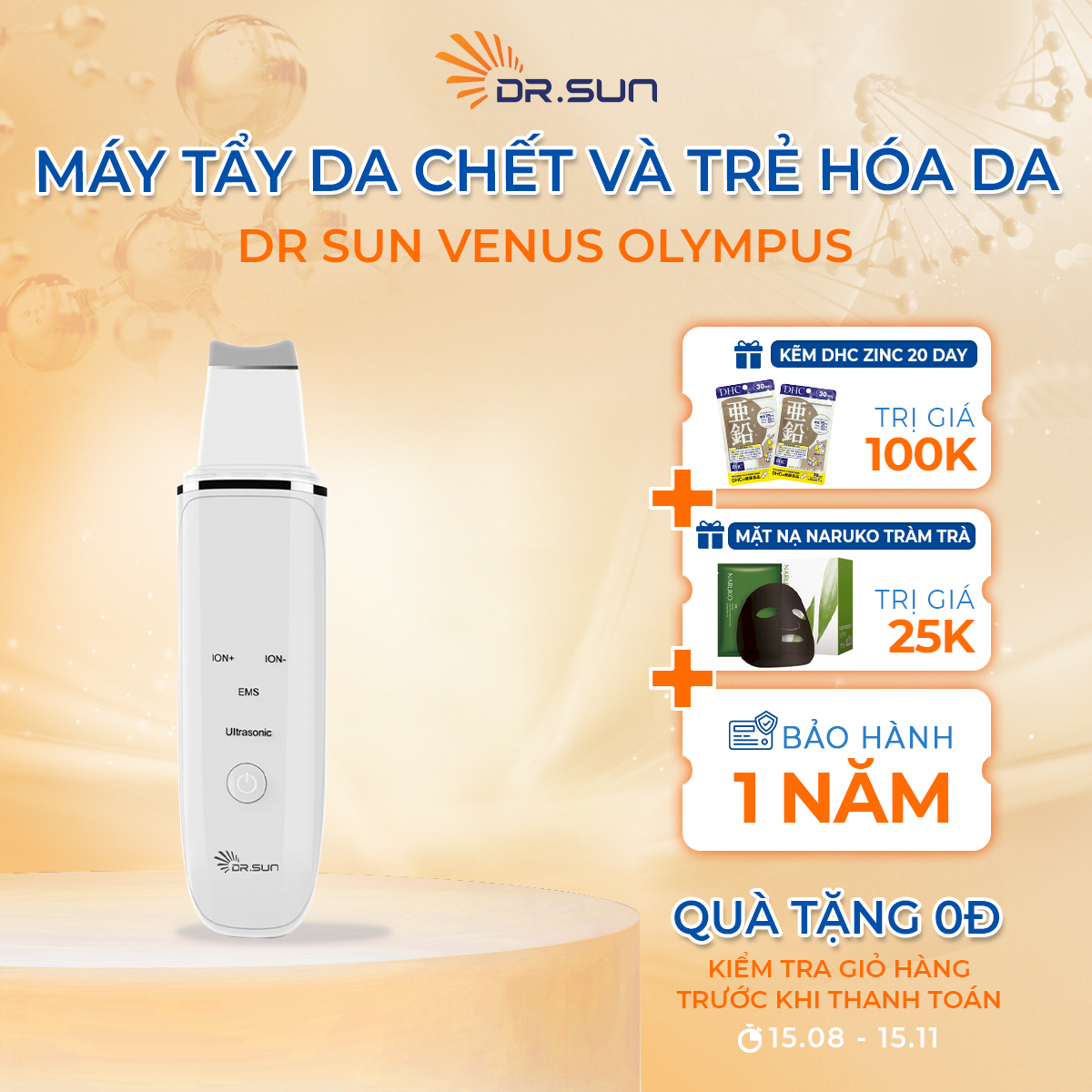 Máy tẩy tế bào chết &amp; đẩy tinh chất Olympus Dr Sun