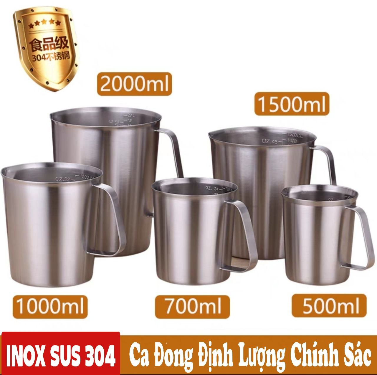 Ca định lượng có vạch CNC dõ nét Inox sus 304 cao cấp ( Ca đong nhiều size )