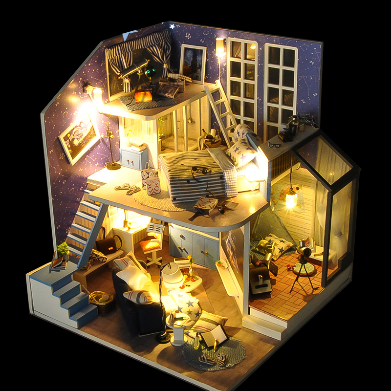 Mô hình nhà DIY Doll House Romantic Little Nightlight Kèm Mica Chống bụi