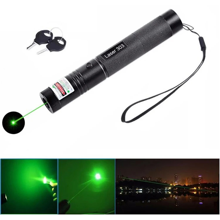 Đèn Pin Laser 303 Ánh Sáng Xanh Có Chìa Khóa An Toàn Cho Trẻ Em - Hàng Chính Hãng
