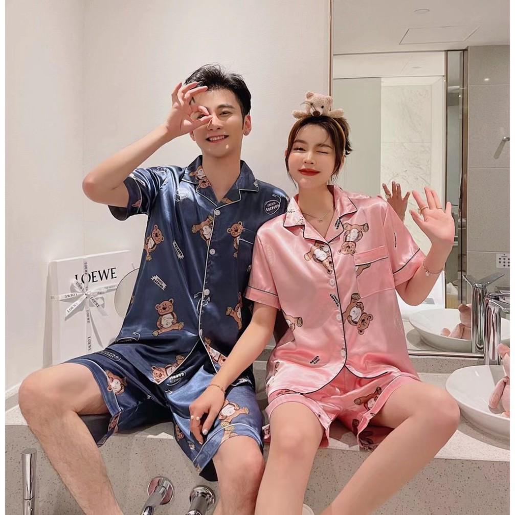 Bộ Đồ Ngủ Lụa Bóng Gợi Cảm Mặc Nhà Cho Cả Nam Và Nữ áo nữ đồ bộ pyjama pijama Đồ ngủ đôi đồ mặc nhà thu đông lụ