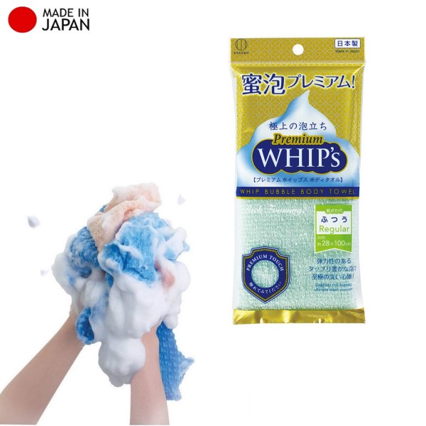Khăn tắm tạo bọt Whip's Kokubo mềm mịn cao cấp (loại nhiều bọt) - Hàng nội địa Nhật Bản.
