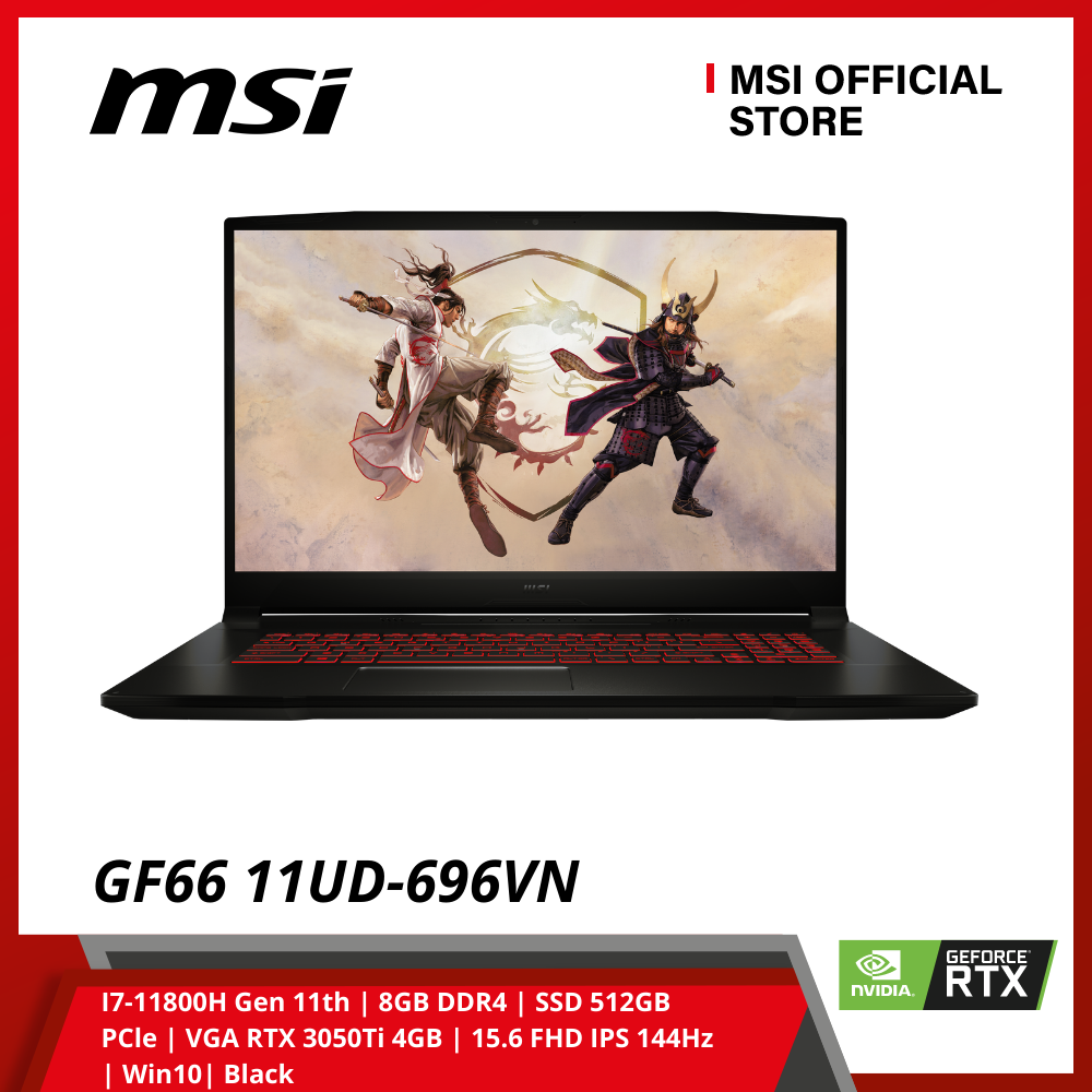 Laptop MSI Gaming Katana GF66 11UD-696VN (I7-11800H Gen 11th | 8GB DDR4 | SSD 512GB PCle | VGA RTX 3050Ti 4GB | 15.6 FHD IPS 144Hz | Win10| Black) - Hàng Chính Hãng