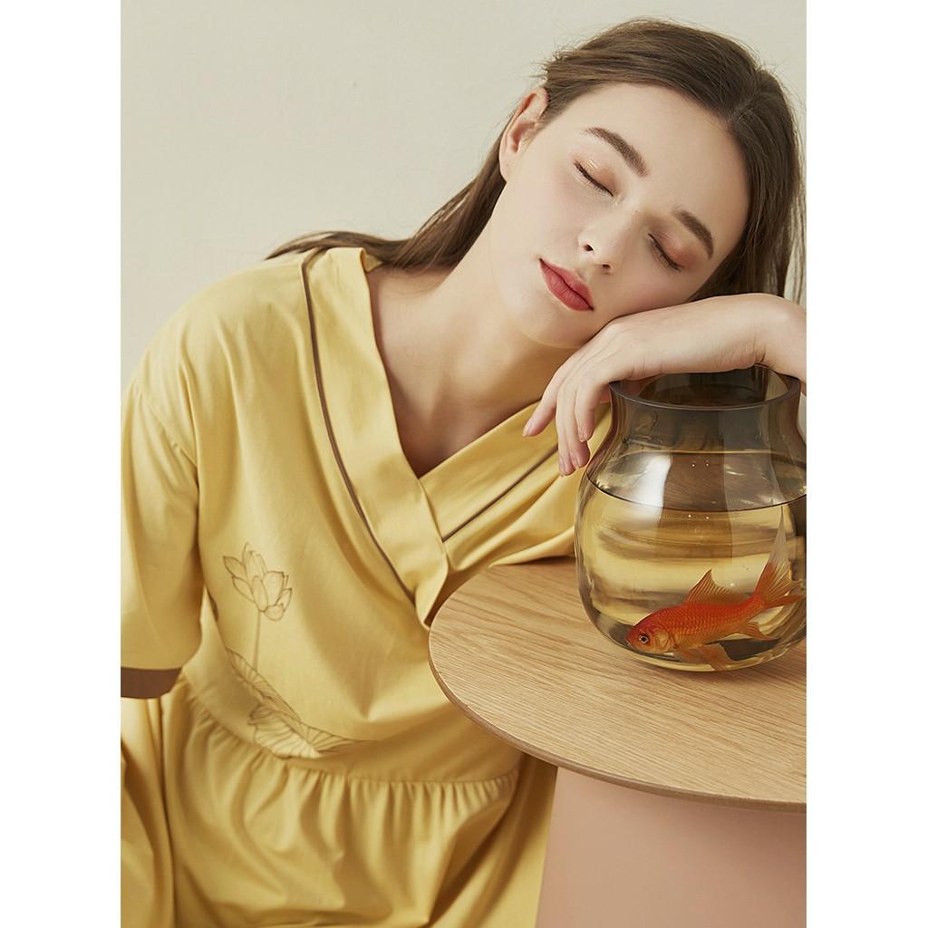 Đầm bầu dáng rộng hoa sen bamboo cotton dệt kim cao cấp Snugg