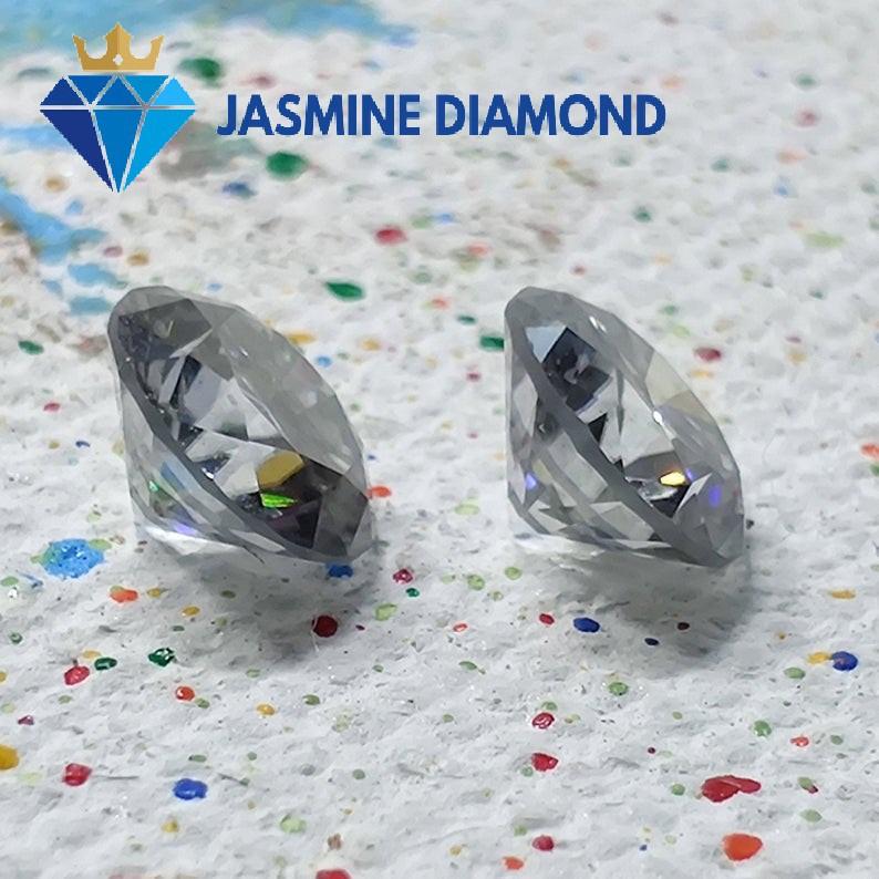 Kim cương nhân tạo Mỹ Moissanite giác cắt tròn màu xám
