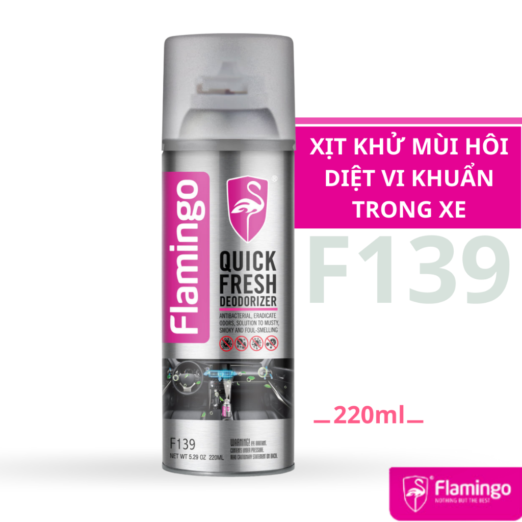 Chai xịt xông khử mùi diệt khuẩn nano trong xe ô tô Flamingo F139 - 220ml - Hàng chính hãng
