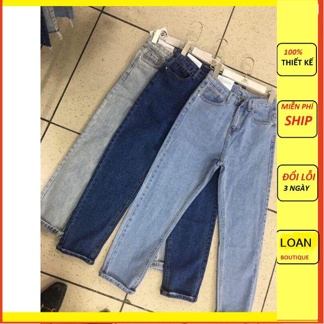 Quần baggy Jean cạp cao_quần jean boy co giãn phom thoải mái