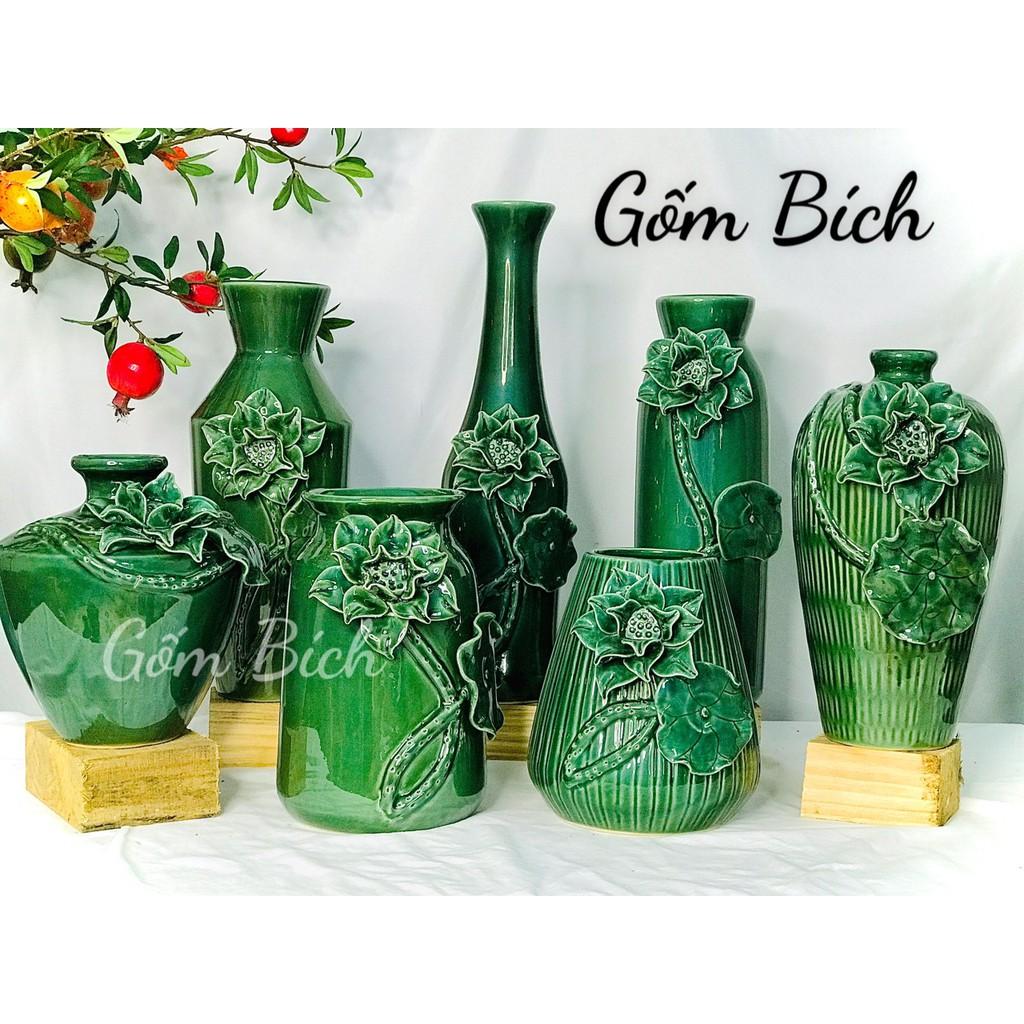 Bình Hoa Lọ Hoa Xanh Lá Đắp Hoa Nổi Nhiều Mẫu - Gốm Sứ Bát Tràng - Decor Nội Thất Văn Phòng- Trang Trí Nhà Cửa