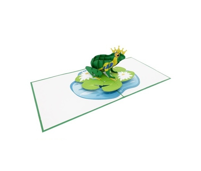 Thiệp 3D Ếch Hoàng Tử Ngồi Trên Lá Sen – Thiệp Pop Up Dễ Thương, Độc Đáo, Tặng Sinh Nhật, Trẻ Em, Bạn Bè, A24