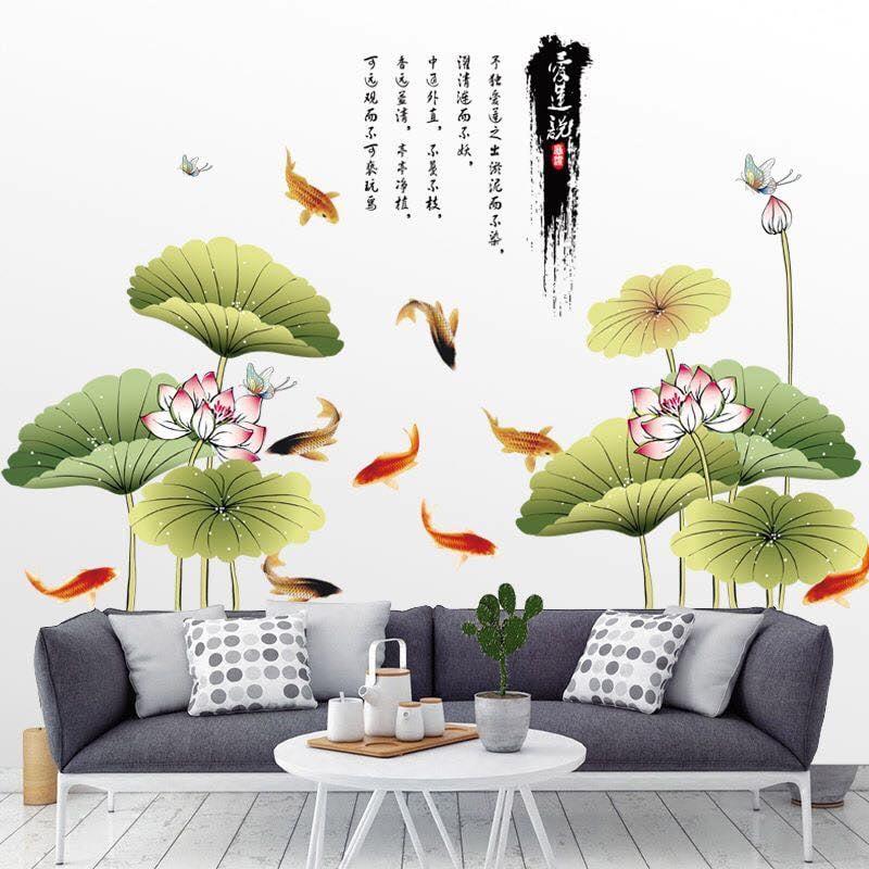 DECAL DÁN TƯỜNG BỤI TRÚC, ĐẦM SEN VÀ HOA MẪU ĐƠN