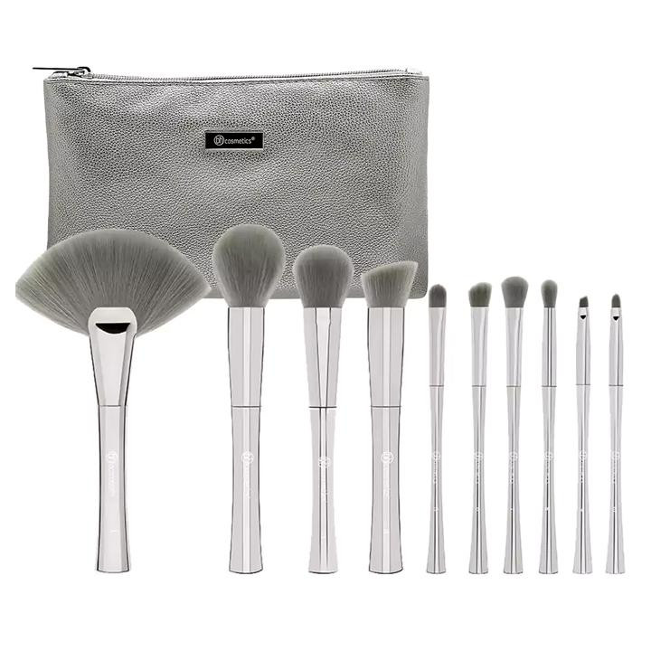 Bộ 10 Cọ Trang Điểm BH Cosmetics Smoken Mirrors 10 Piece Metalized Brush Set With Bag