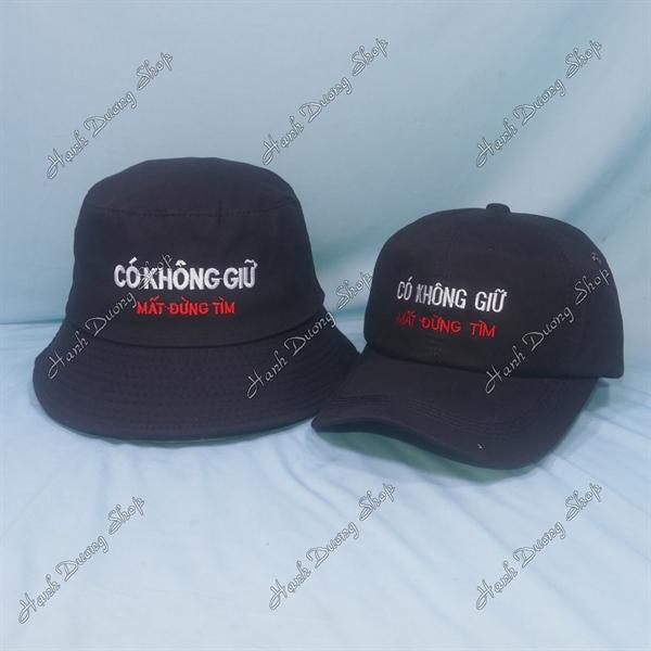Set Nón Cặp Bucket &amp; Cap Có Không Giữ Mất Đừng Tìm (MDT01); (KGT01) - Đen