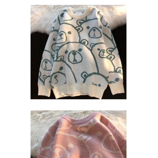 Oder - Áo len dệt kim hình gấu cổ điển dáng rộng