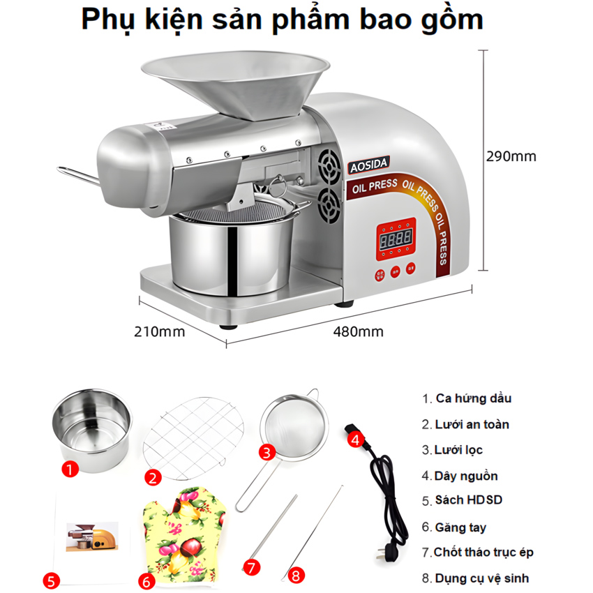 HÀNG CHÍNH HÃNG. Máy ép dầu thực vật dùng cho gia đình, quán ăn. Thương hiệu Anh Quốc cao cấp Aosida - 888- công suất 1800W