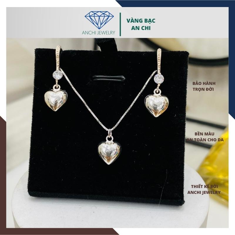 Bộ trang sức bạc trẻ trung, day chuyền mặt tim khắc tên, An chi jewelry