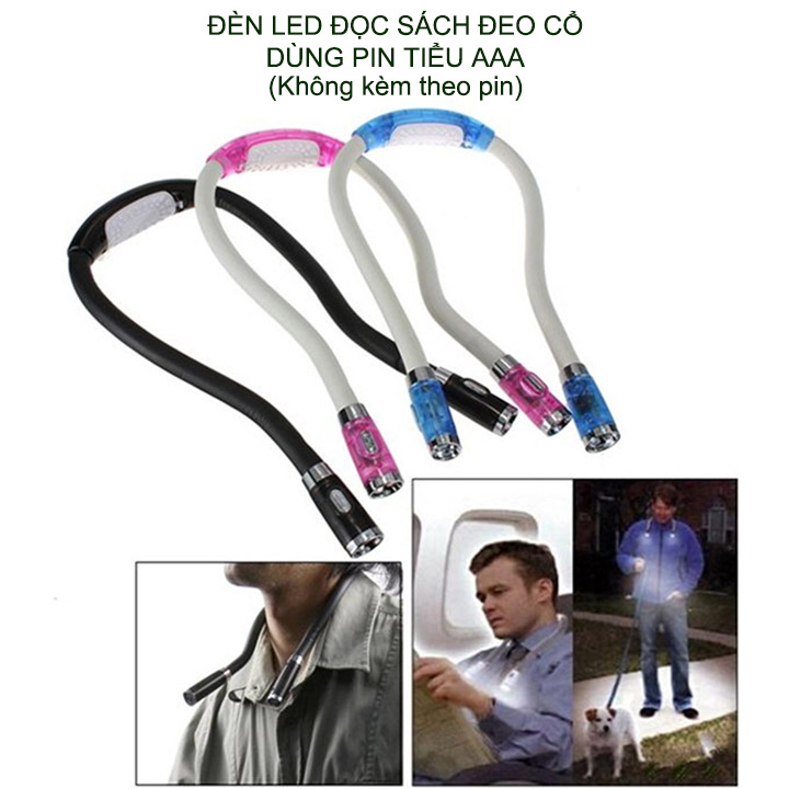 Đèn led đọc sách đeo cổ với 3 chế độ sáng, dùng 2 pin AAA