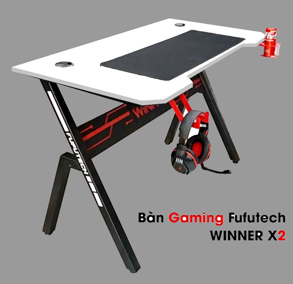 Bàn Gaming Fufutech Winner X2 120x60 Cm Không Rung Lắc Mặt Gỗ Mdf Có Giáp Đèn Led 7 Màu, Tích Hợp Cắm Sạc USB Nhiều Cổng, Giá Treo Tai Nghe, Khay Đựng Ly Gắn Bàn Gấp Gọn