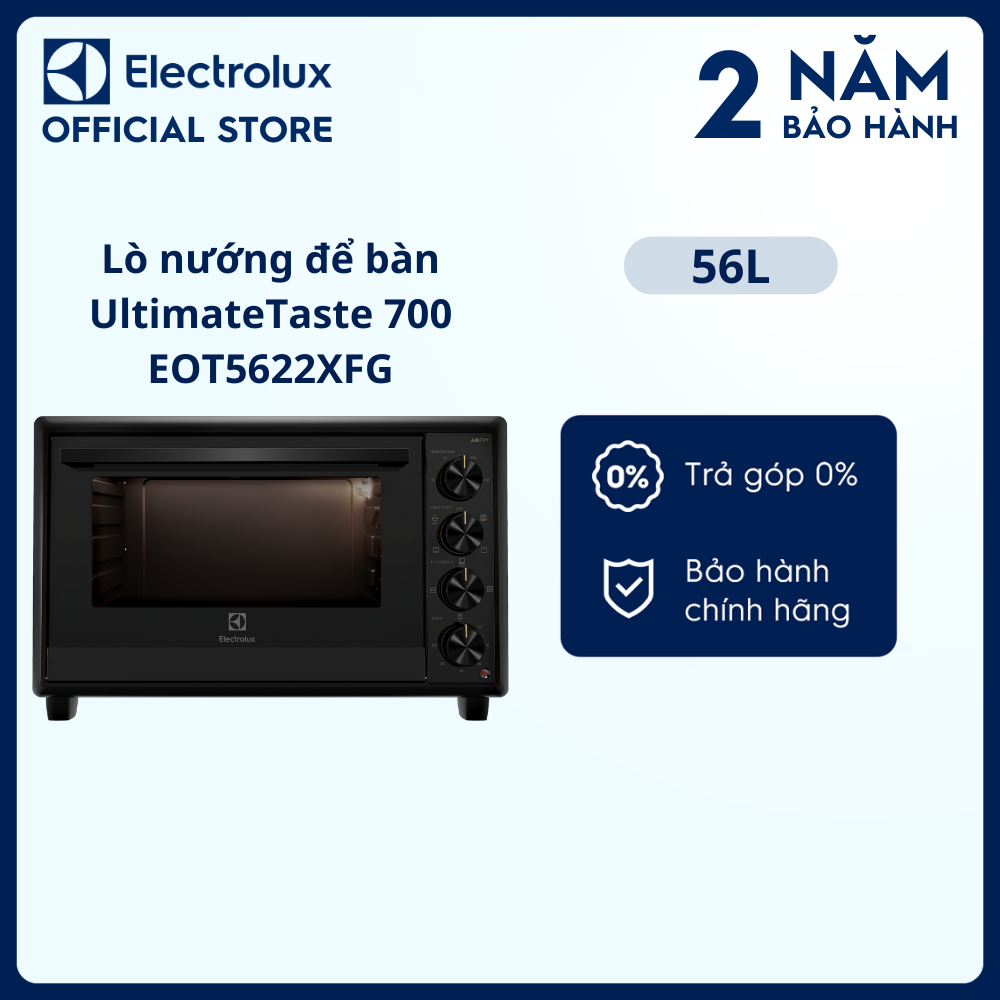 Lò nướng để bàn Electrolux UltimateTaste 700 56L - EOT5622XFG - Chức năng AirFry 4 trong 1 cho món chiên không dầu, quay giòn hoàn hảo [Hàng chính hãng]