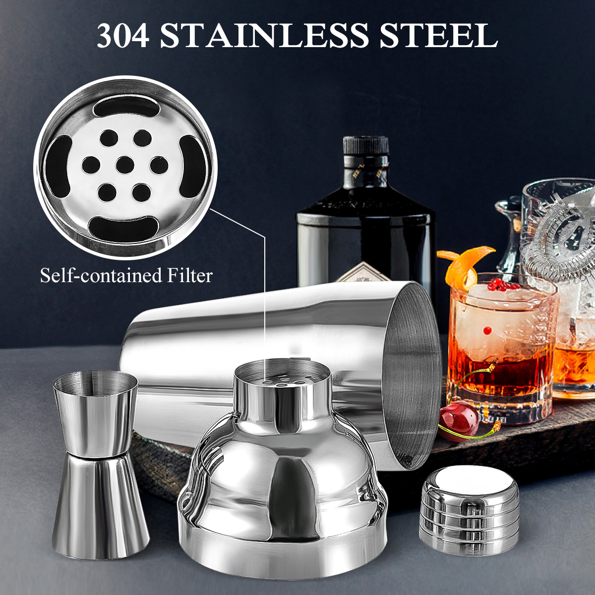 10pcs Cocktail Shaker Bartender Bar Stainless Steel Mixer Bar Bartender Set Kit