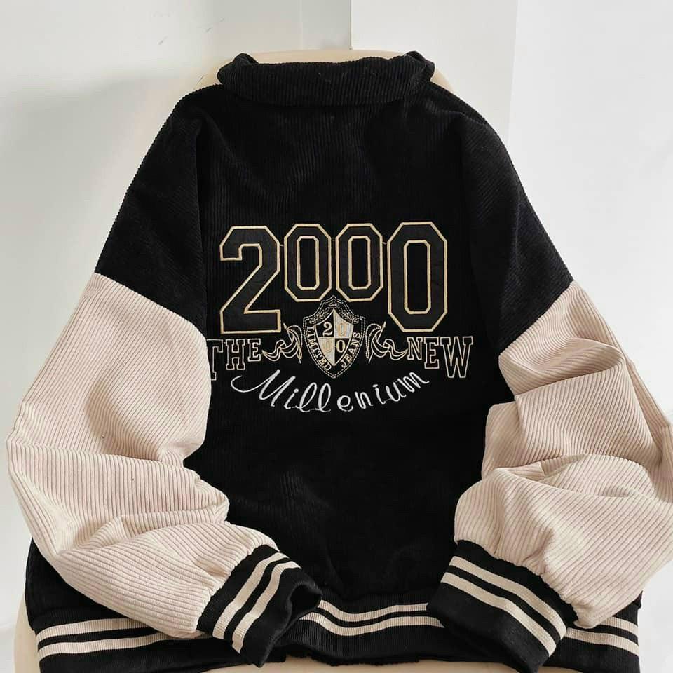 Áo khoác nhung tăm jacket Logo Thuê 2000 Hình Thật 100% Form Rộng Đẹp