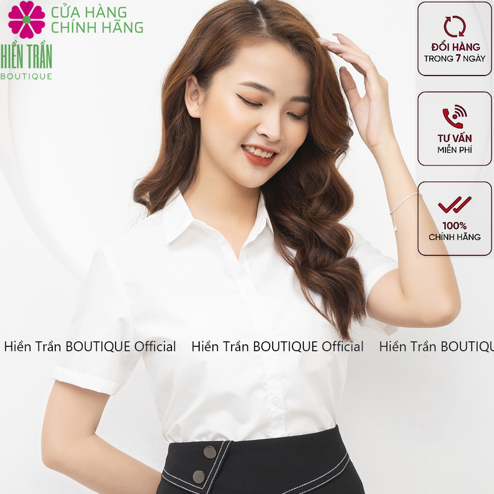 Hình ảnh Áo sơ mi ngắn tay nữ Hiền Trần BOUTIQUE, chất vải cao cấp, áo sơ mi cộc tay công sở, dáng suông, form chuẩn, mặc tôn dáng