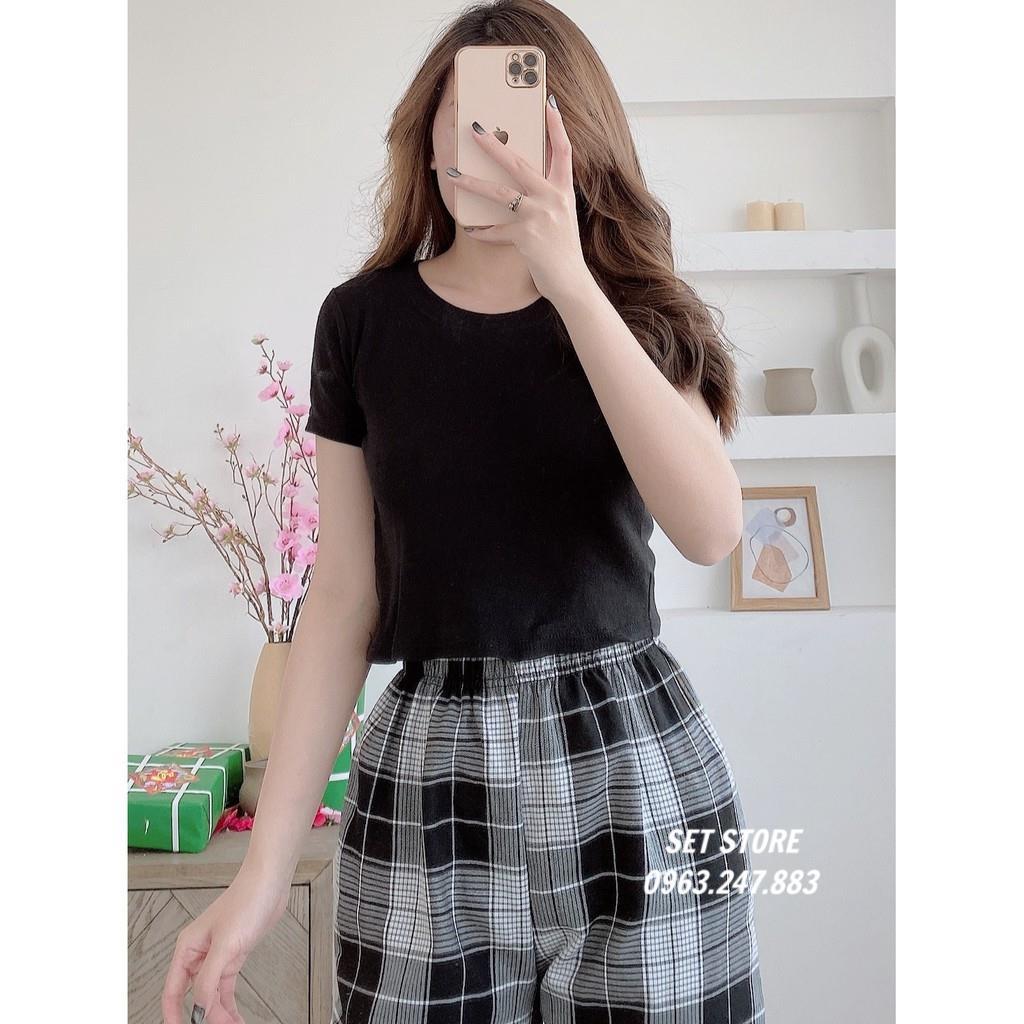 ÁO CROPTOP [ VIDEO THẬT ] ÁO NỮ DÁNG OM 2 MÀU ĐEN TRẮNG CO DÃN HALEY - A02