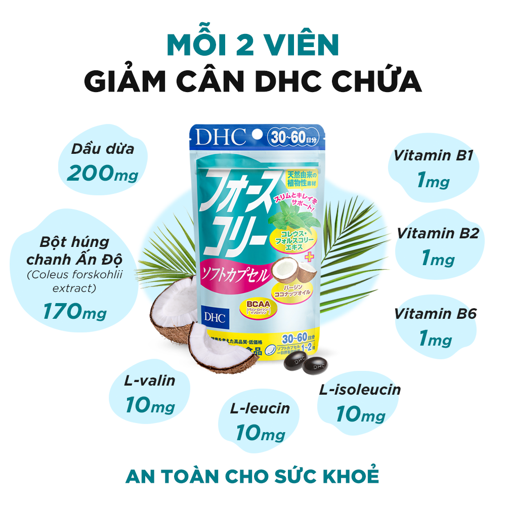 Viên Uống DHC Forskohlii Soft Capsule Giúp Dáng Thon Gọn, Săn Chắc
