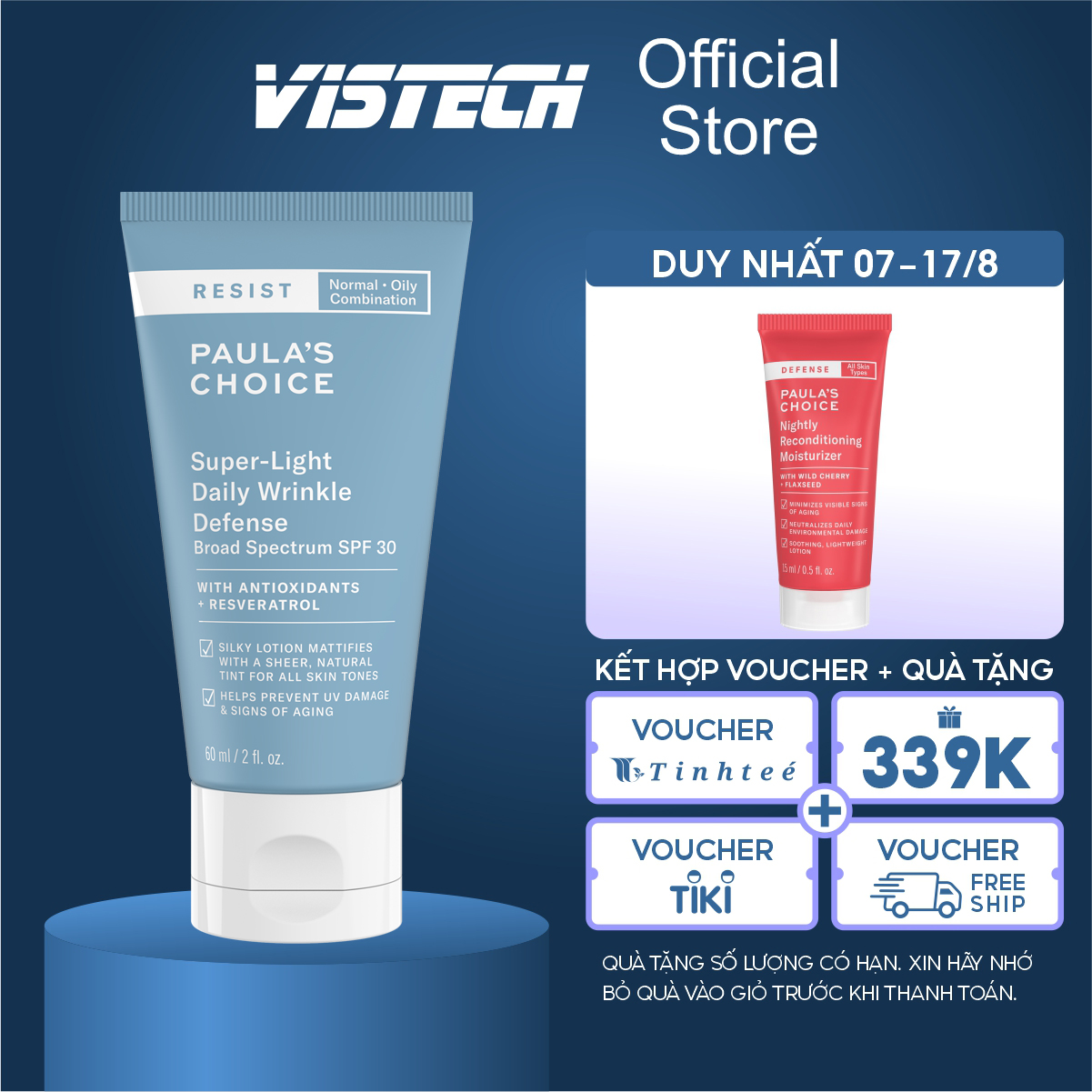 Kem dưỡng ngày Paula's Choice Resist super light daily wrinkle defence SPF30 60ml