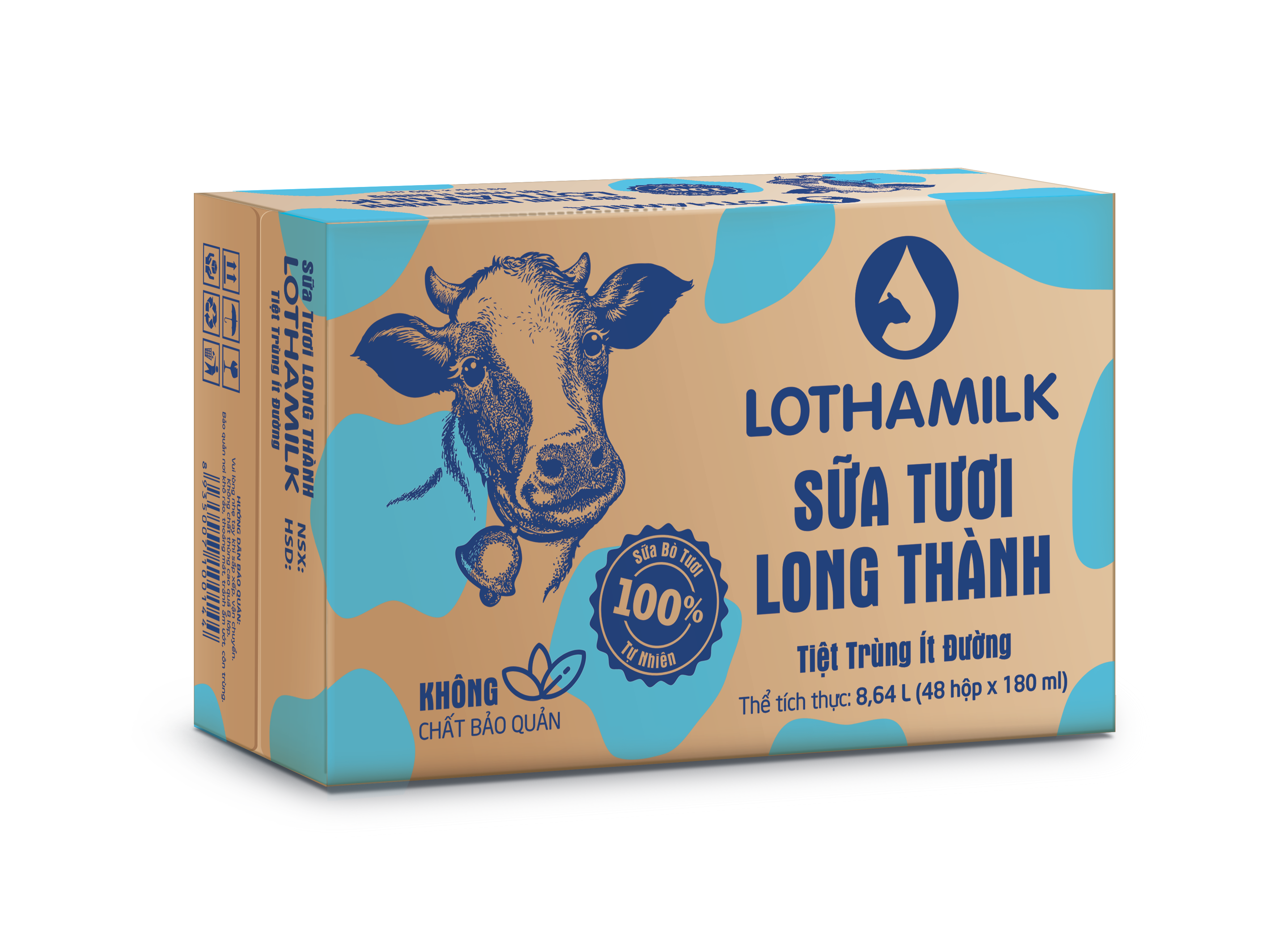 Thùng 48 Hộp Sữa Tươi Tiệt Trùng Lothamilk Ít Đường 180ml