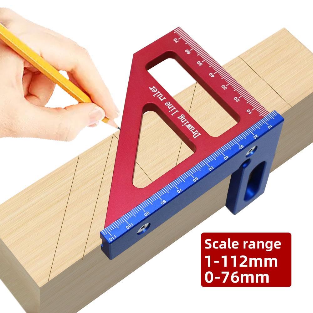 Woodworking Measuring Ruler 45/90 Degree Triangle Scriber Square Protractor Aluminum Alloy Measuring Tool for Engineer Carpenter