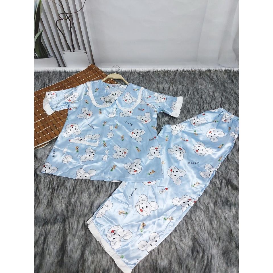 Pijama nữ lụa Satin mặc nhà ,Đồ Bộ , Đồ Ngủ Satin loại 1 quần dài Rumyh Họa tiết dễ thương ảnh chụp trực tiếp , Size M L