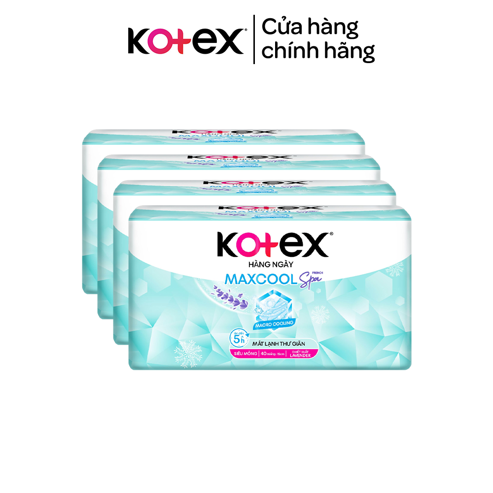 Combo 4 gói băng vệ sinh Kotex Hằng ngày Maxcool French Spa không cánh 15cm