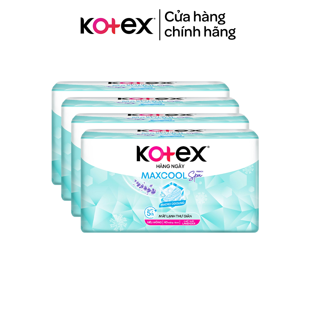 Combo 4 gói băng vệ sinh Kotex Hằng ngày Maxcool French Spa không cánh 15cm (40M/gói)