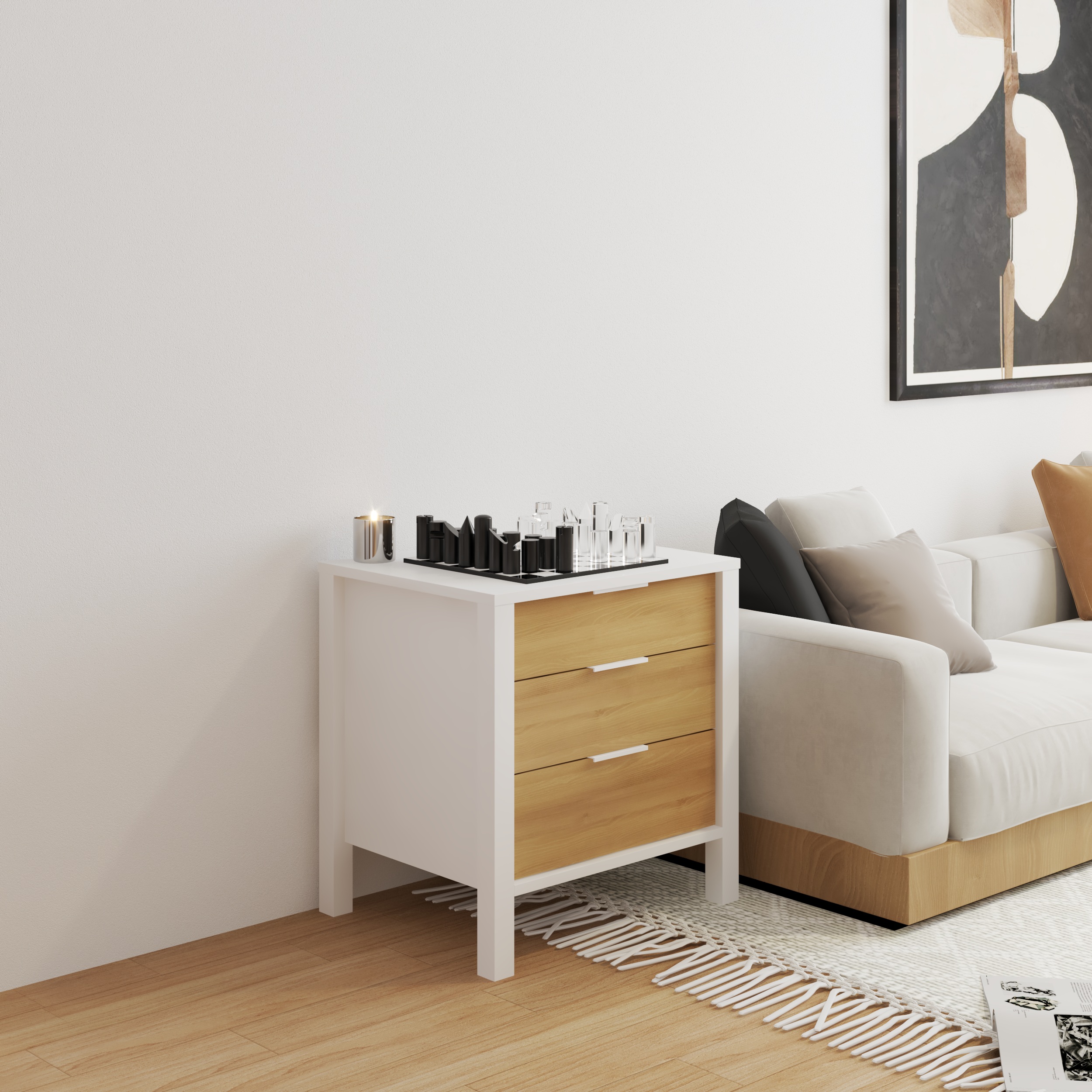 HAPPY FURNITURE , Táp đầu giường 3 ngăn kéo - MOKA , THK_244 , 55cm x 45cm x 58cm DxRxC