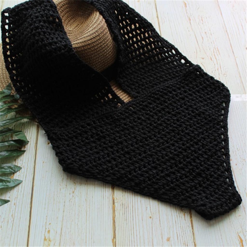 Fashion Women Ladies Black One Piece Crochet Knit Beach Bikini Monokini Swimwear Halter Deep V-neck Beachwear