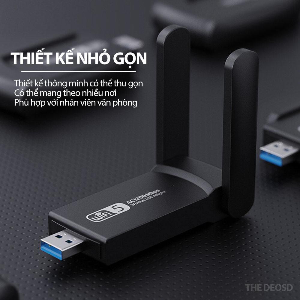 Bộ Chuyển Đổi WiFi USB 1200Mbps (2.4G - 5G)/ 1900Mbps (2.4G - 5.8G) Thu Mạng The Deosd - Hàng Chính Hãng