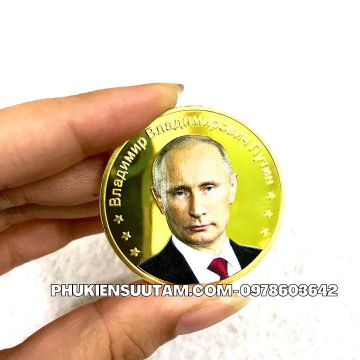 Xu Lưu Niệm Tổng Thống Putin Mạ Vàng In Màu, đường kính: 4cm, màu vàng - SP005866