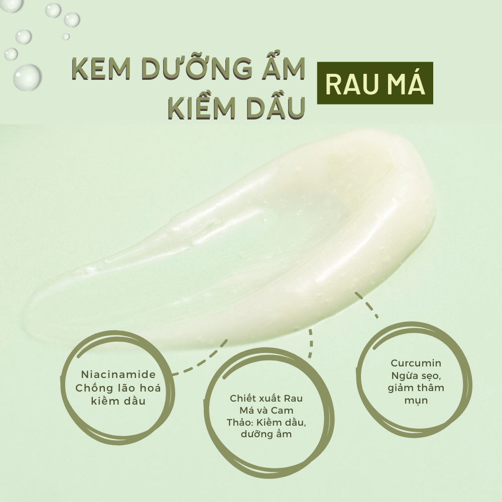 Kem Dưỡng Ẩm Kiềm Dầu Rau Má Cho Da Mụn Da Dầu Nhạy Cảm Cỏ Mềm 50g