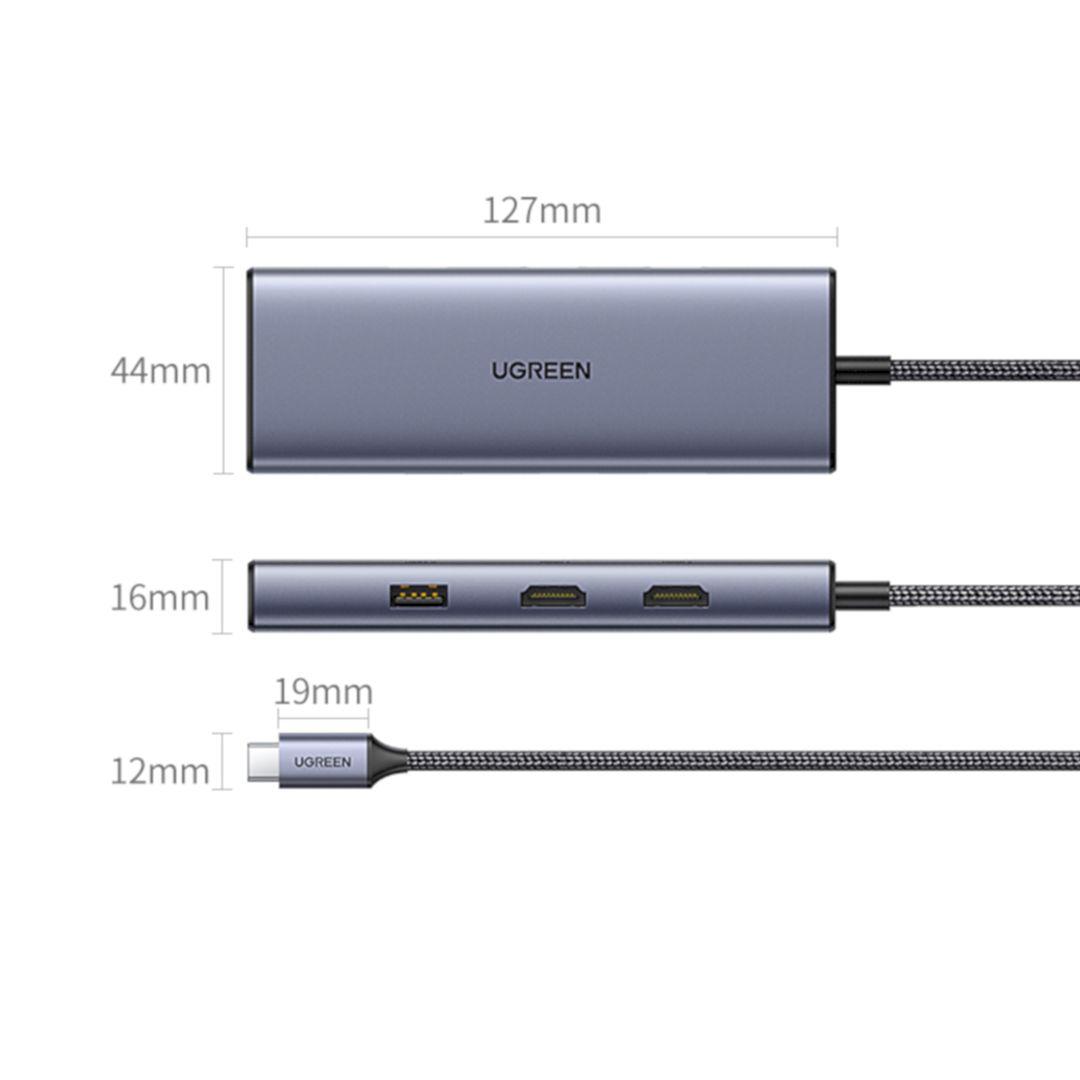 Ugreen UG90119CM490TK 4K 60Hz 60w PD Type C sang 2×USB 3.0 + 1×USB 2.0 + 2×HDMI + gigabits LAN RJ45 1000M + SD + TF Bộ chuyển đổi - HÀNG CHÍNH HÃNG