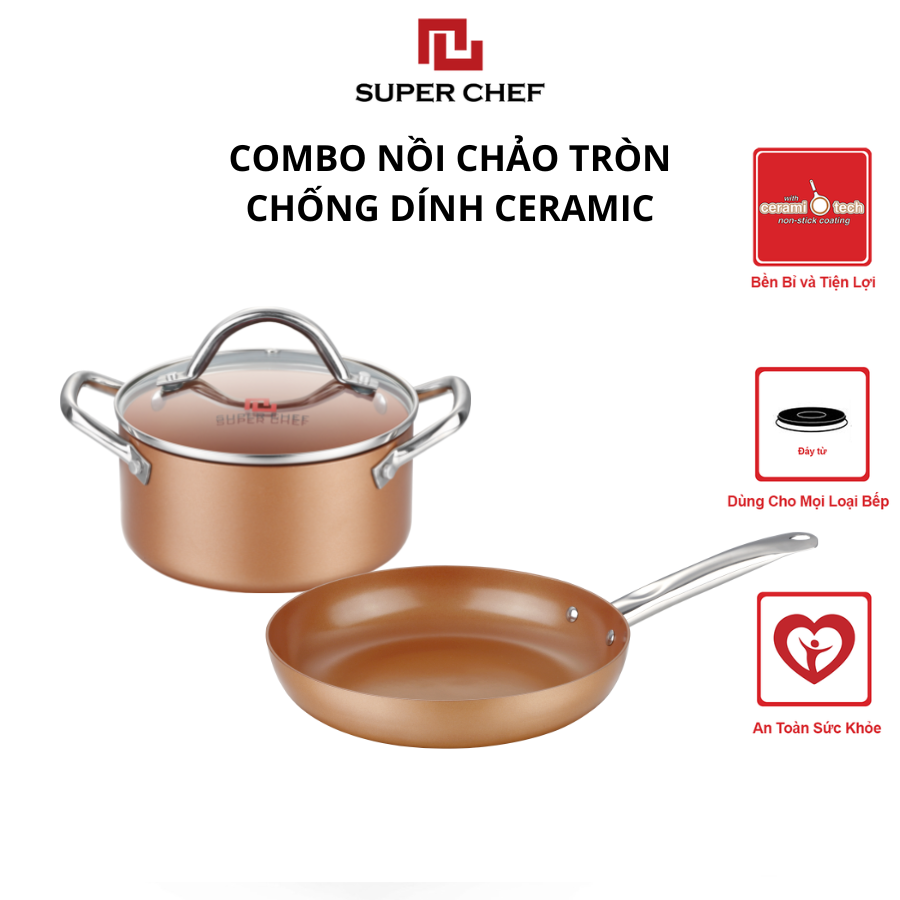 Combo Nồi Chảo Chống Dính Super Chef Đáy Từ Cao Cấp, An Toàn, Bền Bỉ Size NCS24