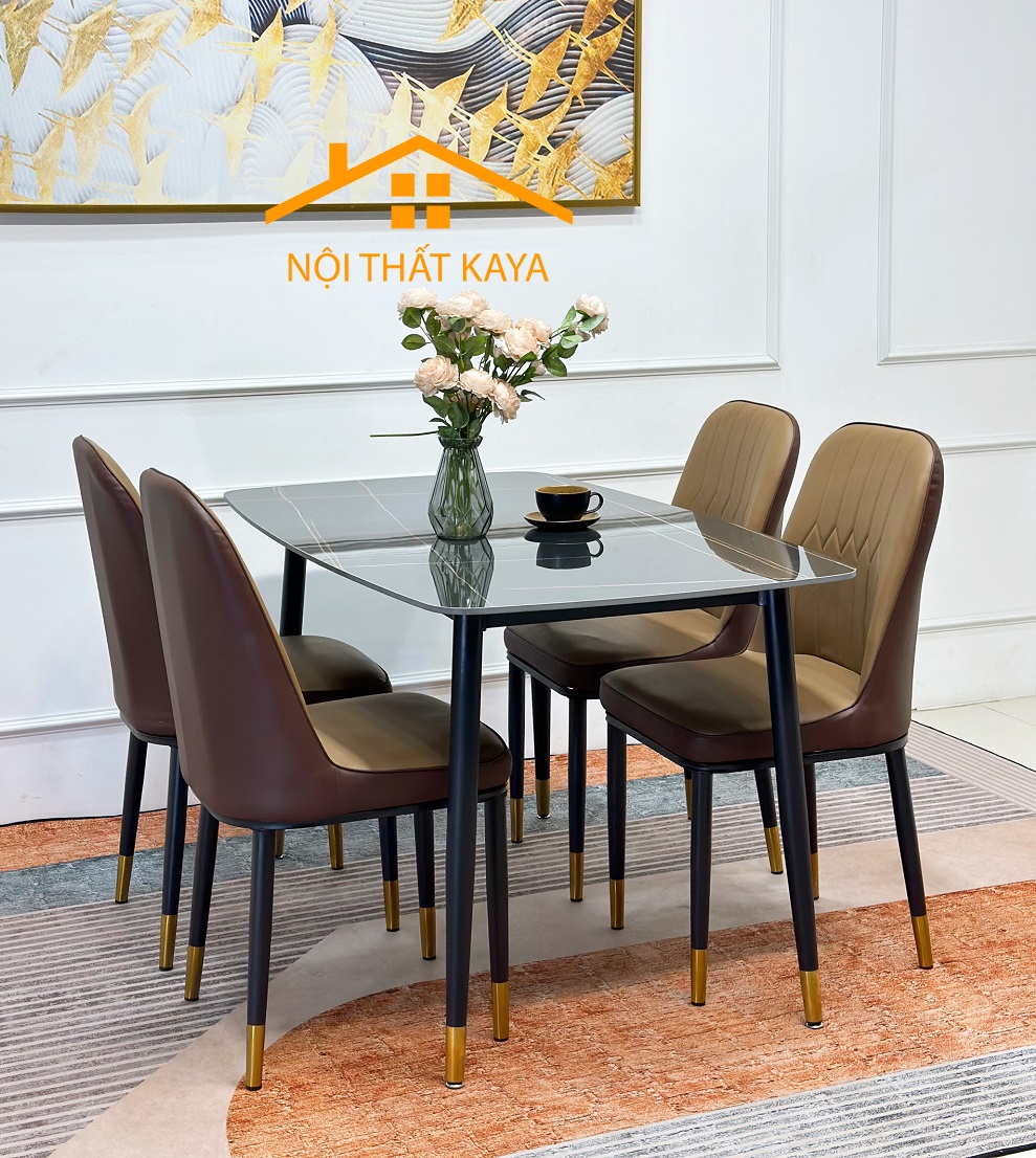 Bộ Bàn Ăn Mặt Đá Ceramic - 4 Ghế Nhập KHẩu